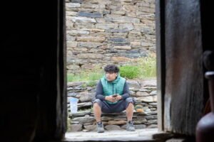 Traditional stone houses and Chaukat gates in Milam village, Uttarakhand